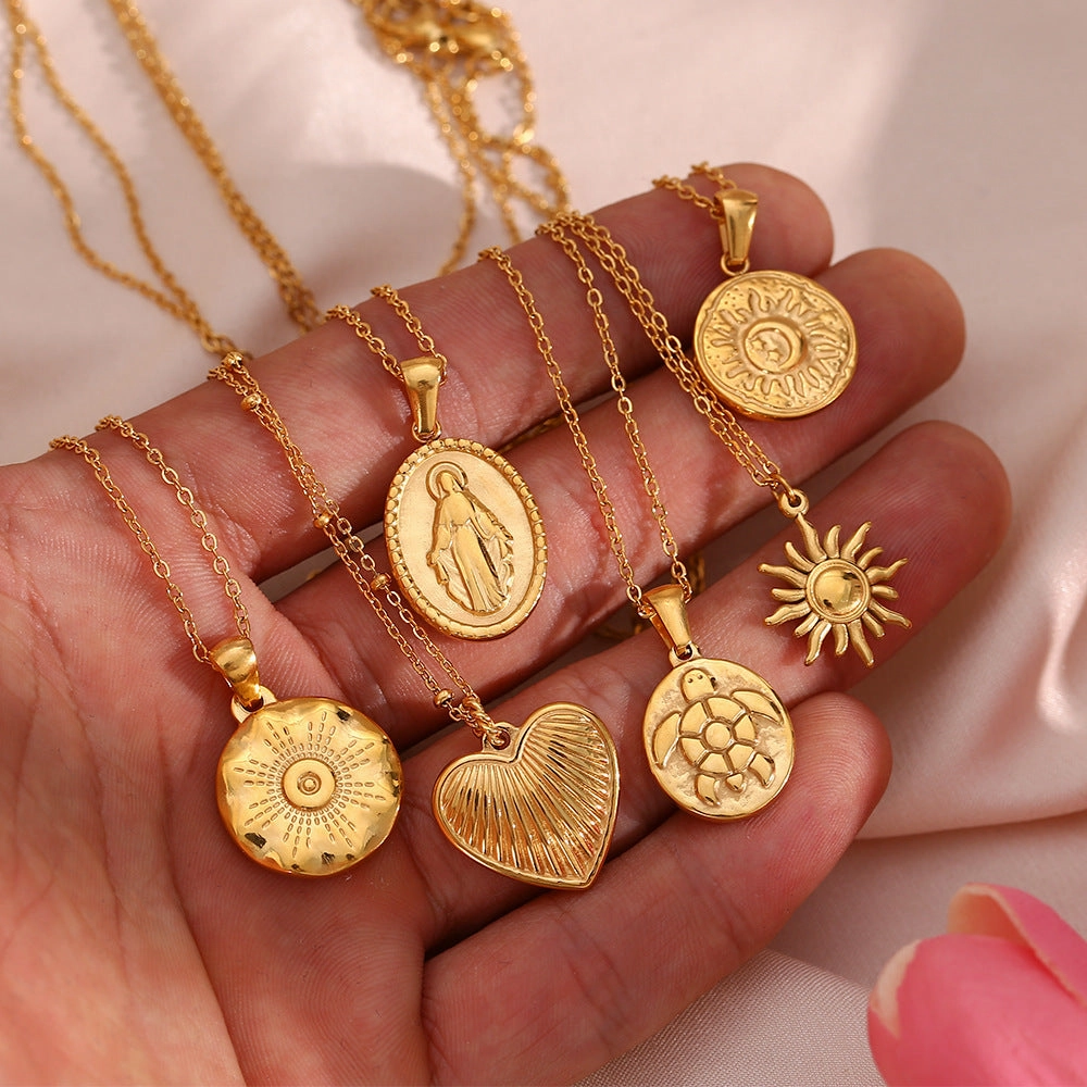 Wholesale Titanium Steel O-shaped Chain Sun Moon Star Pendant Necklace