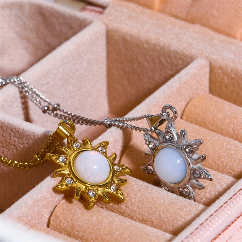 Wholesale Titanium Steel Opal Abstract Sun Pendant