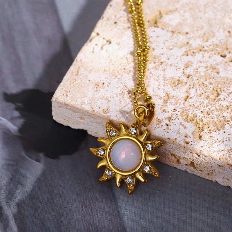 Wholesale Titanium Steel Opal Abstract Sun Pendant