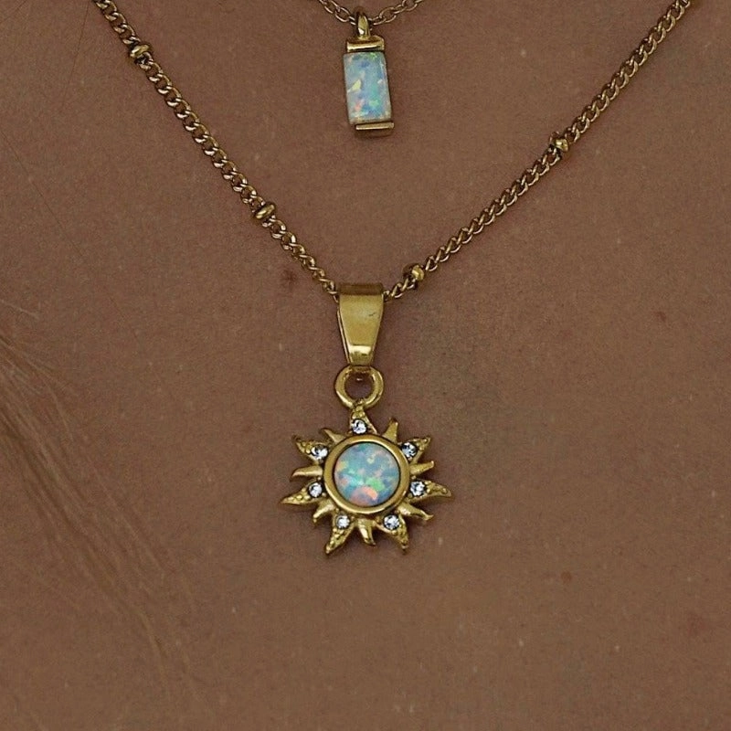 Wholesale Titanium Steel Opal Abstract Sun Pendant