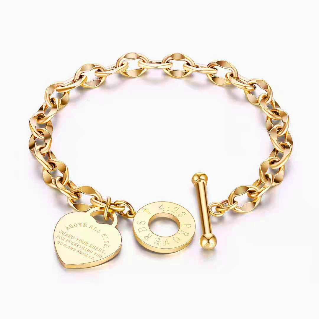 Wholesale Titanium Steel OT Buckle Love Stainless Steel Heart Bracelet