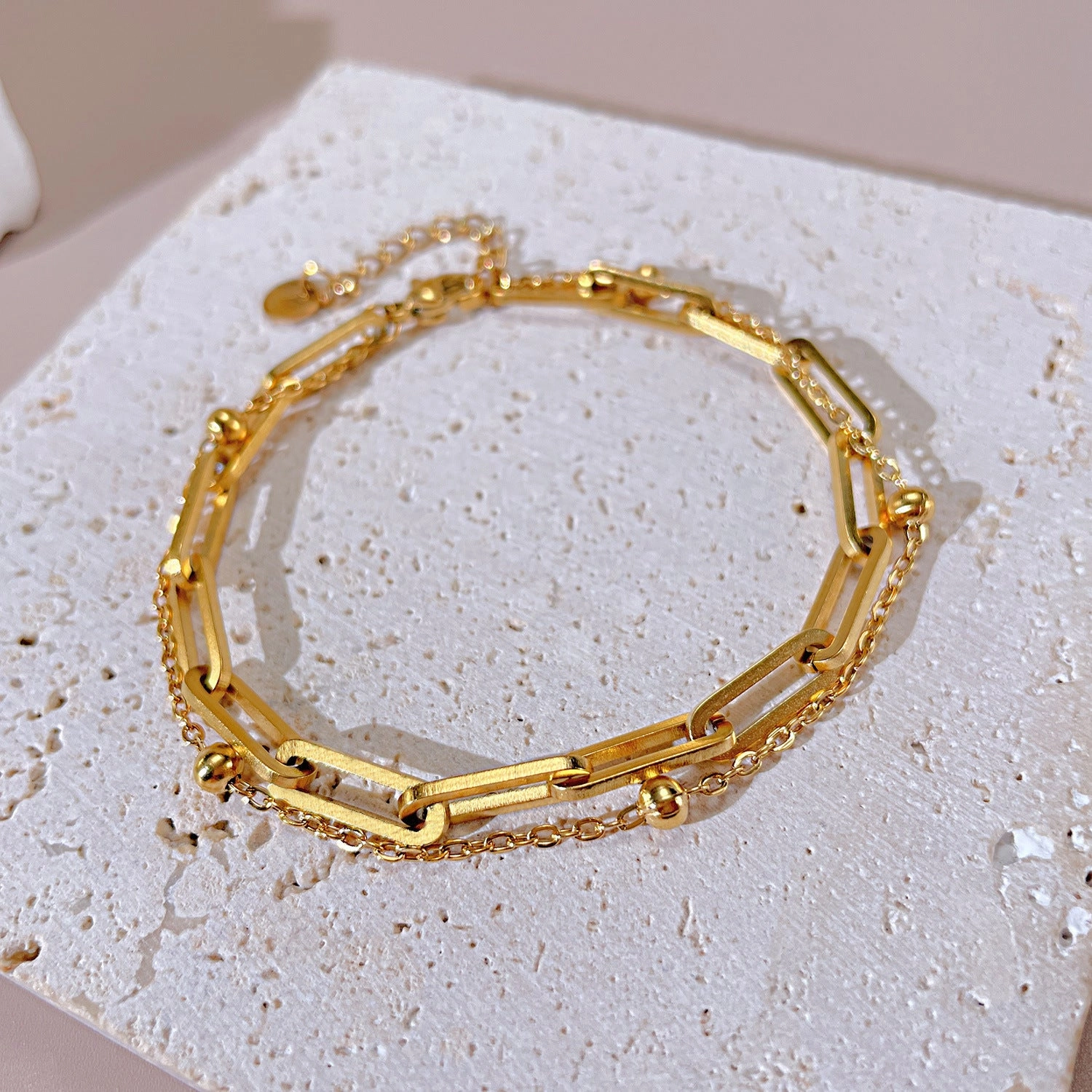 Wholesale Titanium Steel Paper Clip Ball Double Layer Bracelet