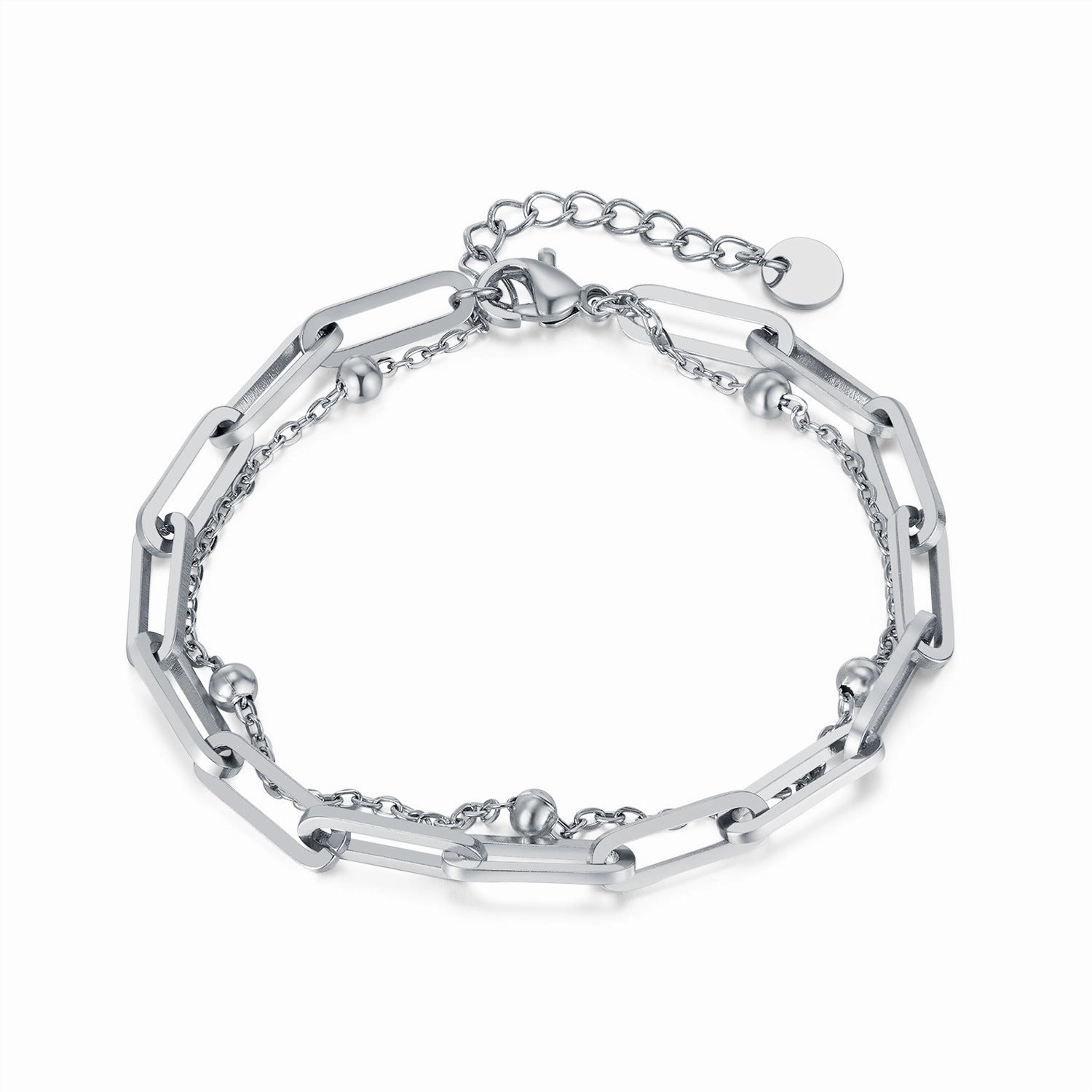 Wholesale Titanium Steel Paper Clip Ball Double Layer Bracelet
