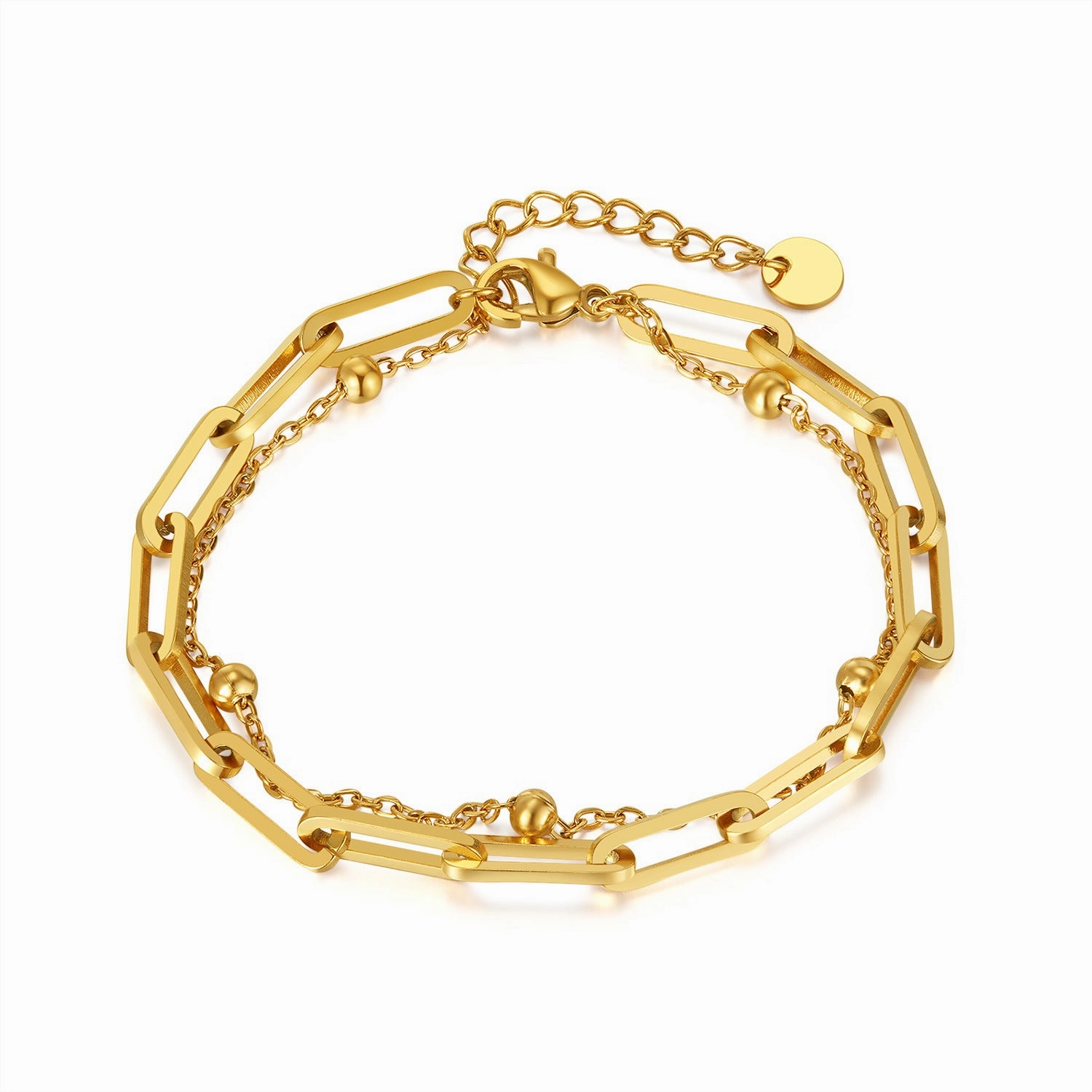 Wholesale Titanium Steel Paper Clip Ball Double Layer Bracelet