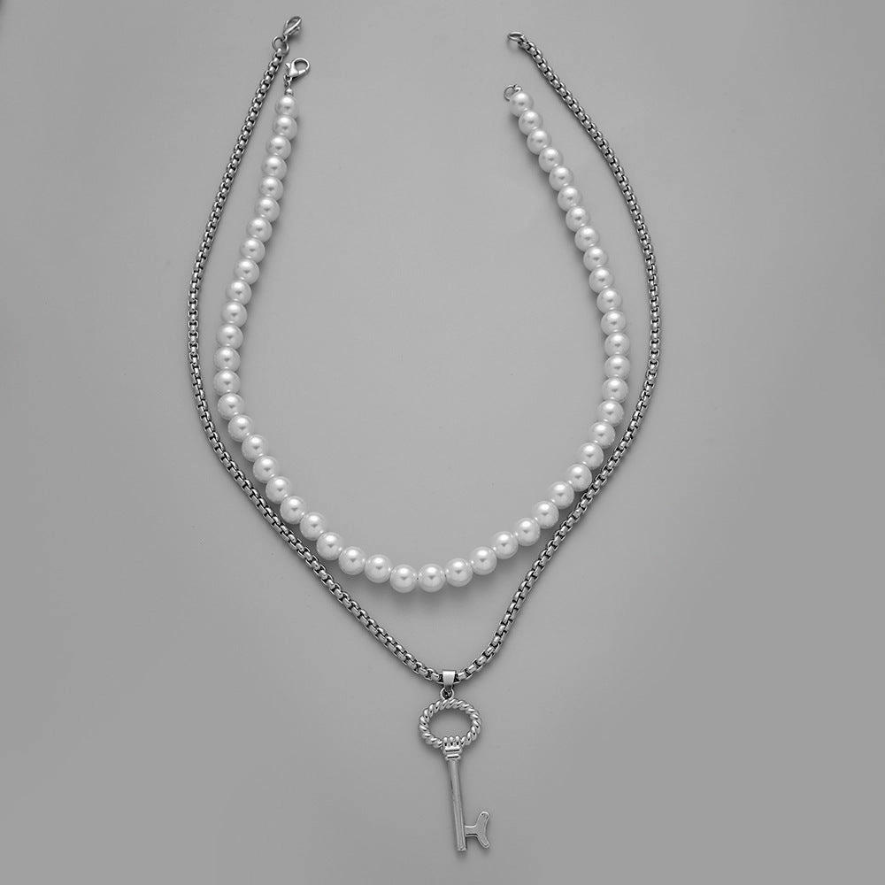 Wholesale Titanium Steel Pearl Stacked Men's Necklace