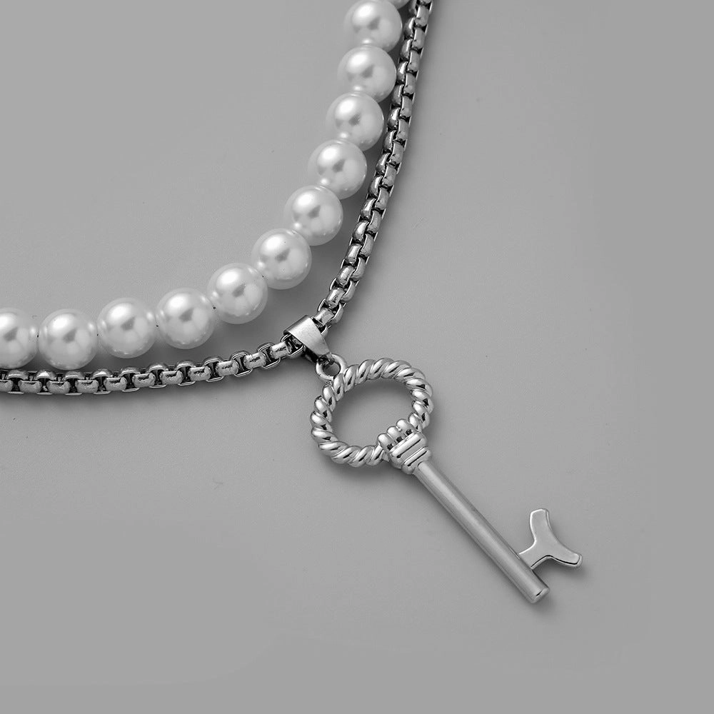 Wholesale Titanium Steel Pearl Stacked Men's Necklace