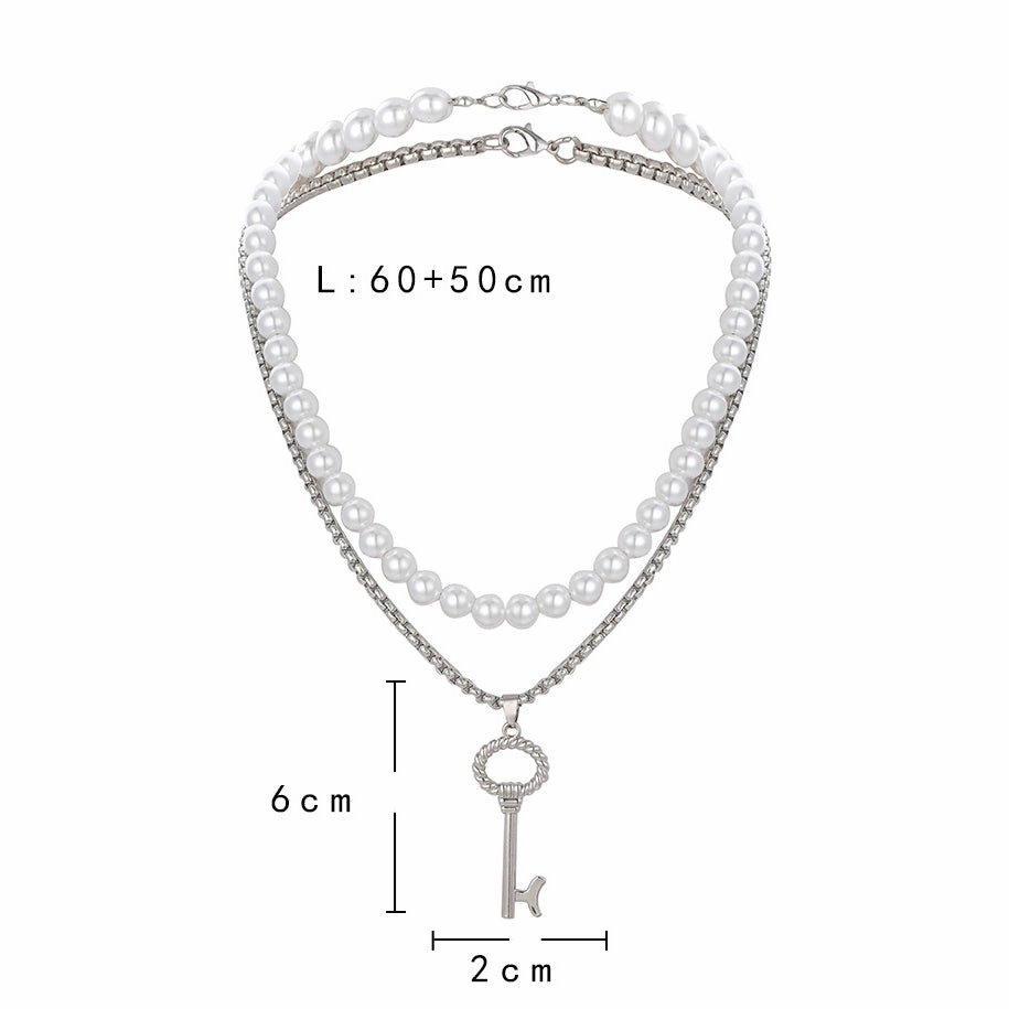 Wholesale Titanium Steel Pearl Stacked Men's Necklace