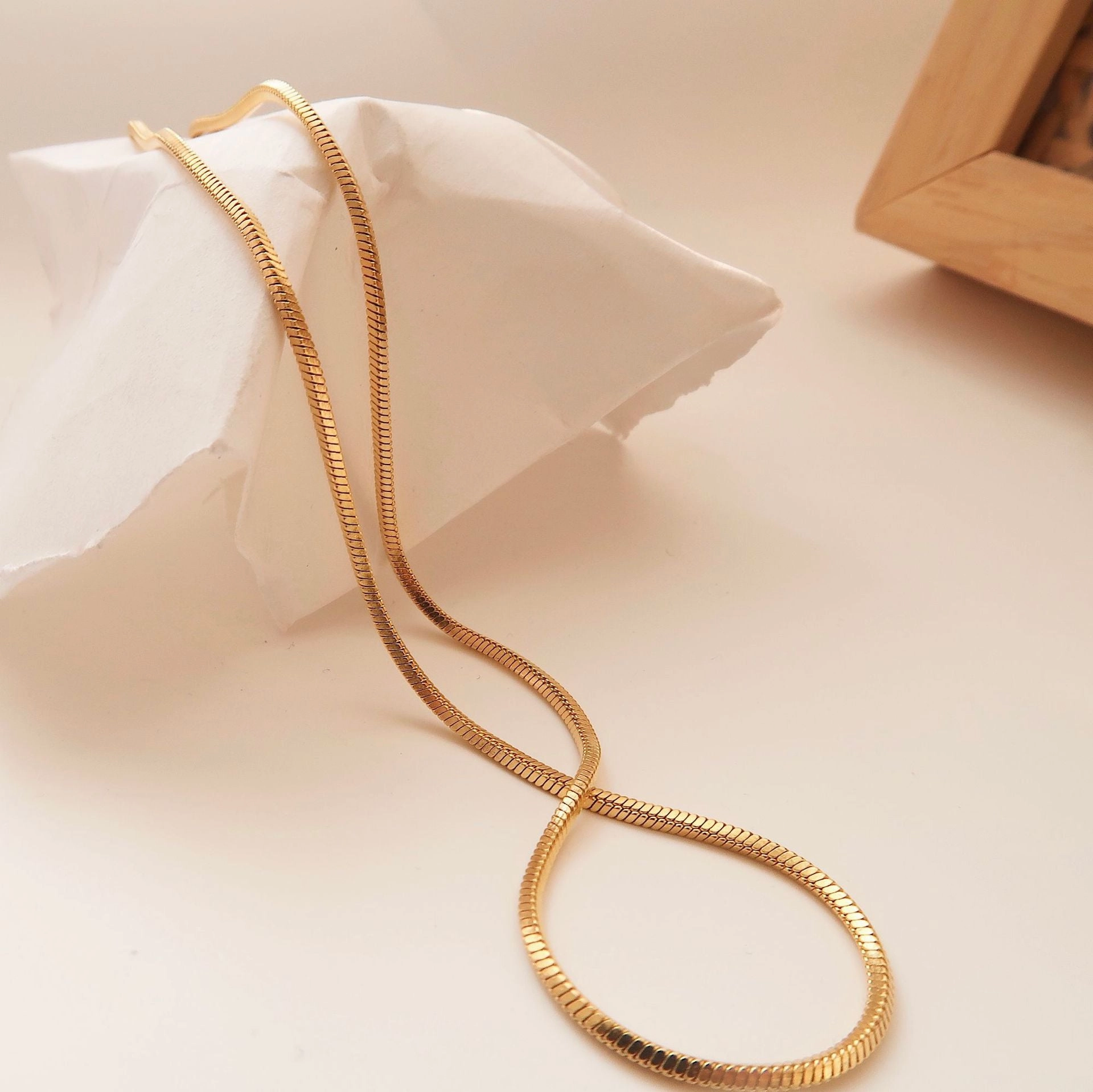 Wholesale Titanium Steel Plated 18K Gold Fine Square Snake Chain Necklace