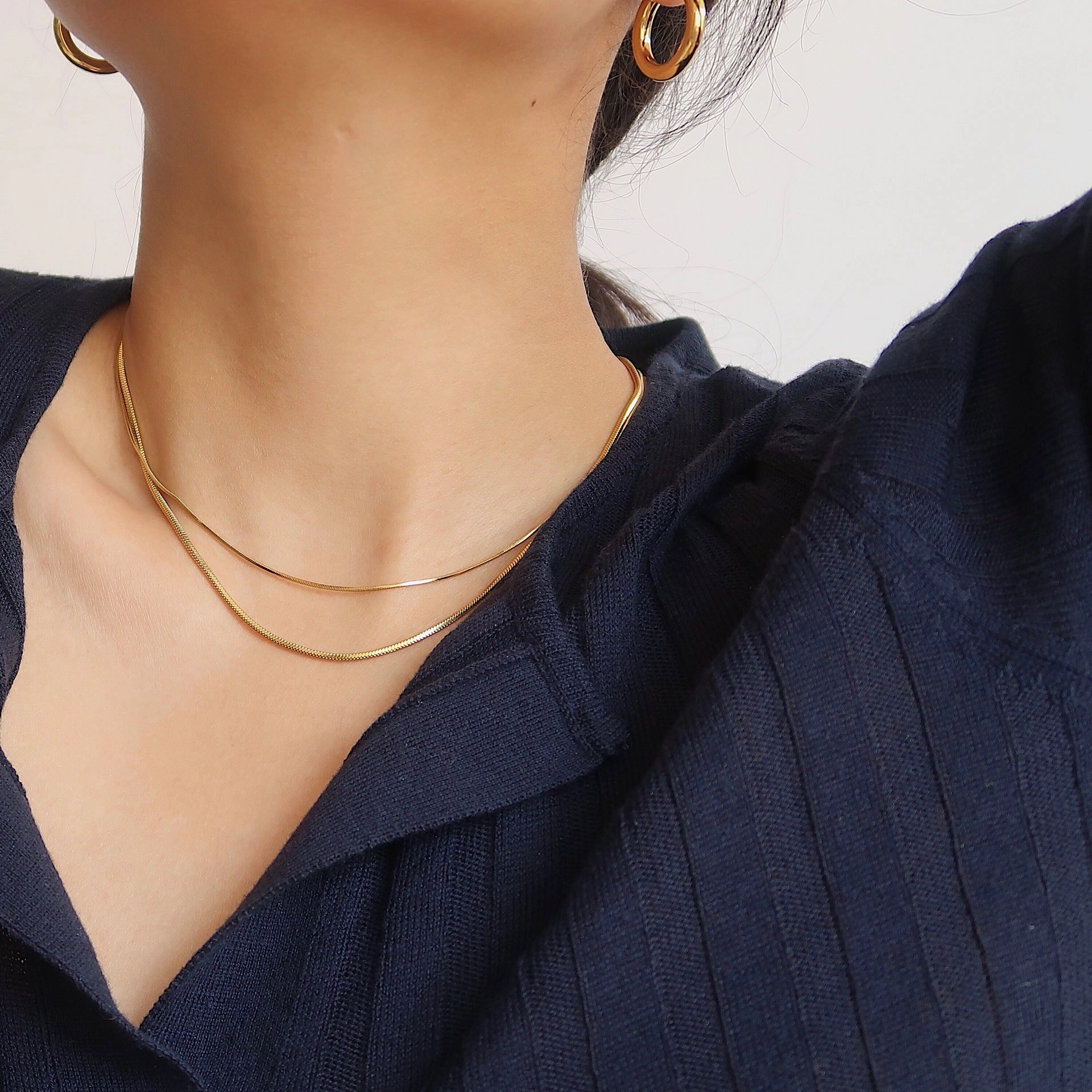 Wholesale Titanium Steel Plated 18K Gold Fine Square Snake Chain Necklace