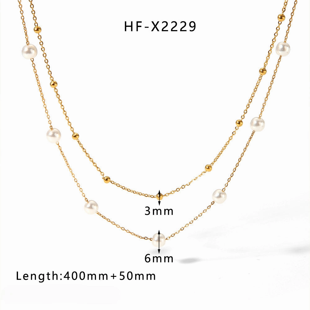 Wholesale Titanium Steel Plated 18K Gold Heart Shaped Pearl Shell Necklace