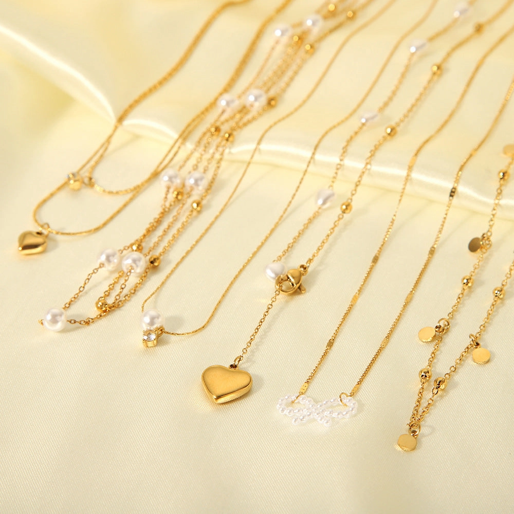 Wholesale Titanium Steel Plated 18K Gold Heart Shaped Pearl Shell Necklace