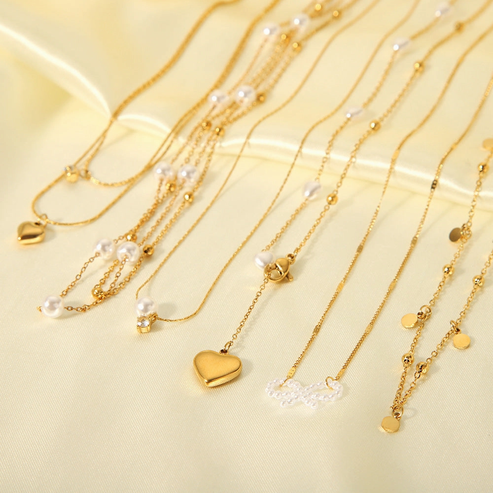 Wholesale Titanium Steel Plated 18K Gold Heart Shaped Pearl Shell Necklace
