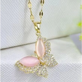 Wholesale Titanium Steel Rainbow Crystal Butterfly Necklaces