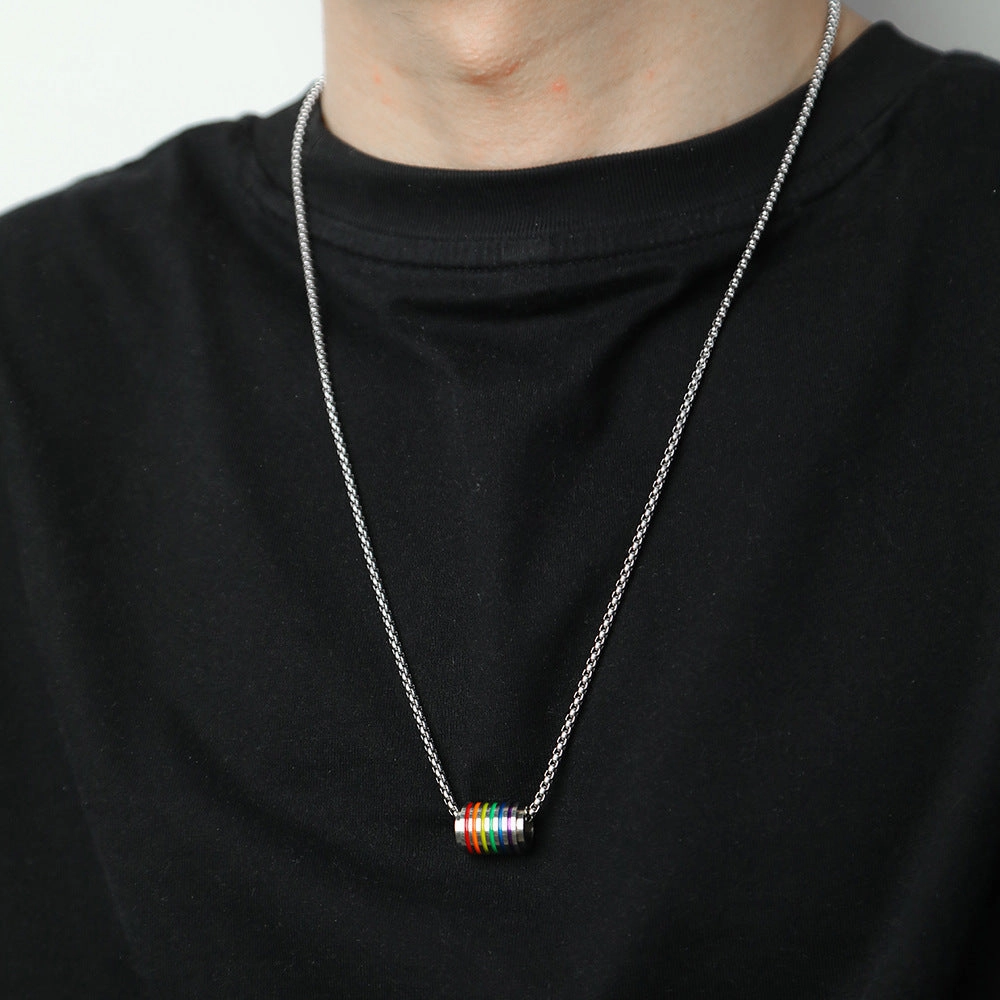 Wholesale Titanium Steel Rainbow Wheel Necklace