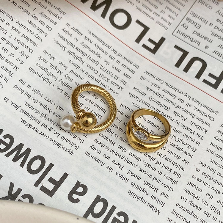 Wholesale Titanium Steel Retro Pearl Zircon Rings