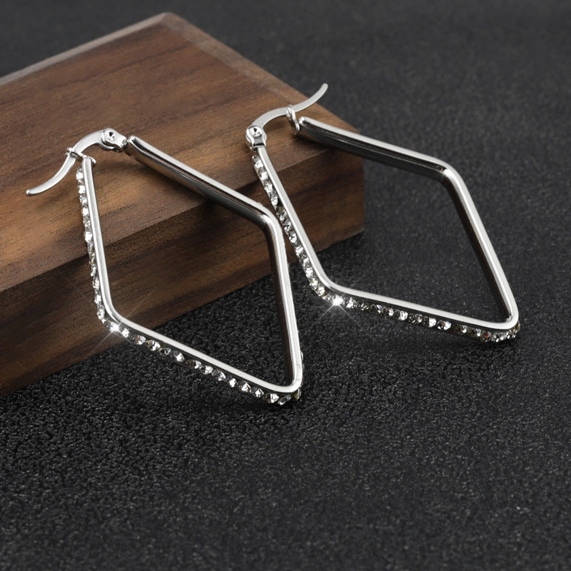 Wholesale titanium steel rhombus earrings