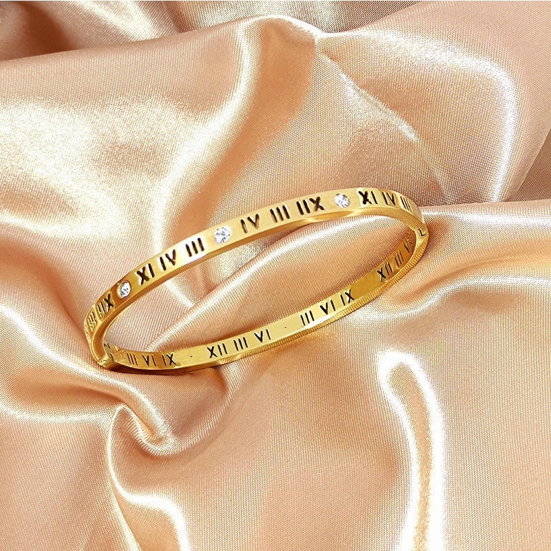 Wholesale Titanium Steel Roman Numeral Diamond Bangle