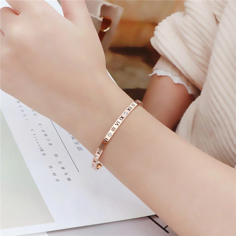 Wholesale Titanium Steel Roman Numeral Diamond Bangle