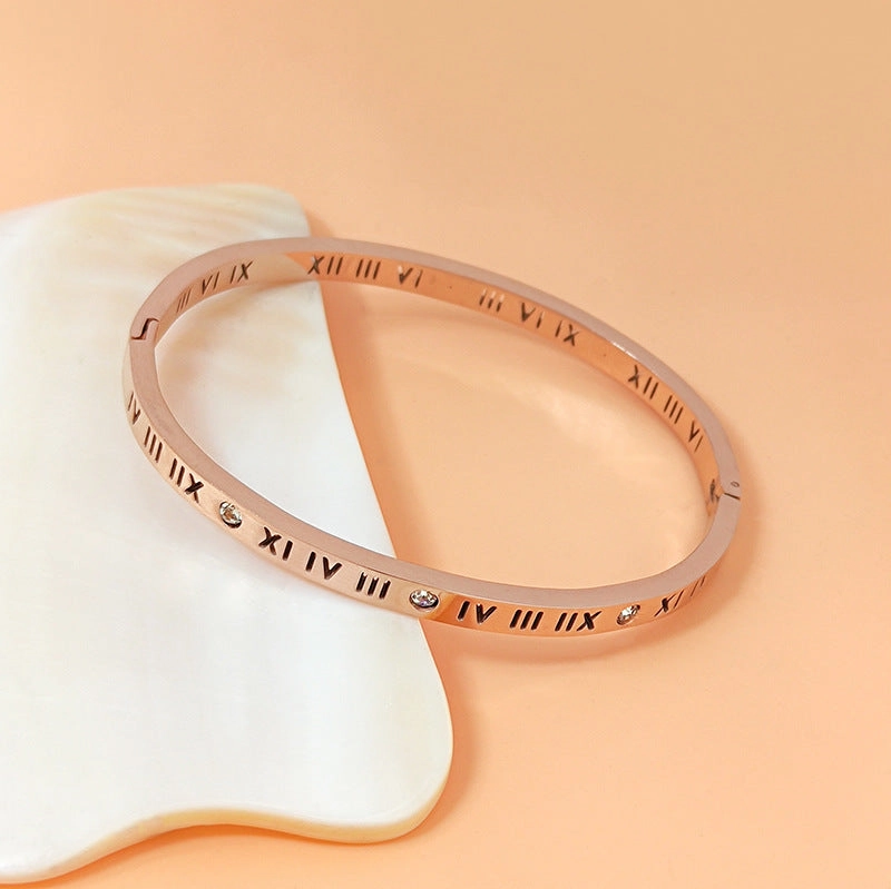 Wholesale Titanium Steel Roman Numeral Diamond Bangle