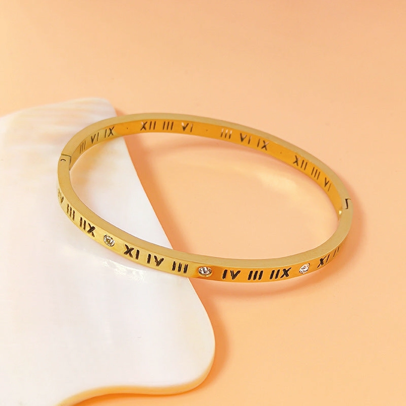 Wholesale Titanium Steel Roman Numeral Diamond Bangle
