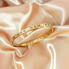 Wholesale Titanium Steel Roman Numeral Diamond Bangle
