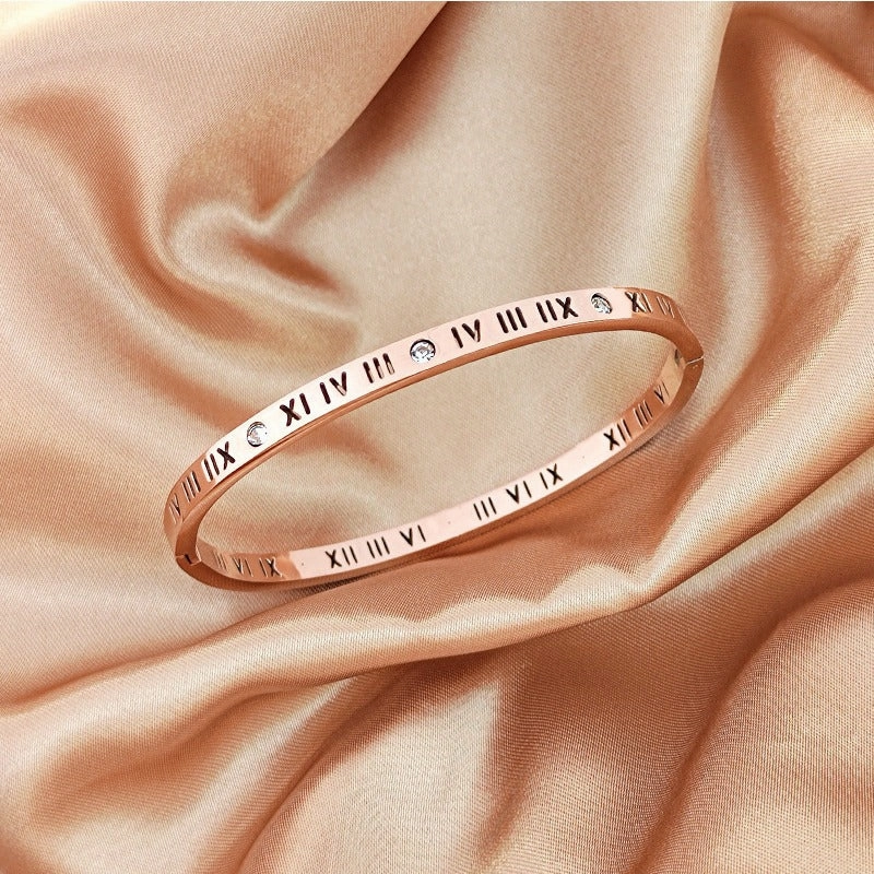 Wholesale Titanium Steel Roman Numeral Diamond Bangle