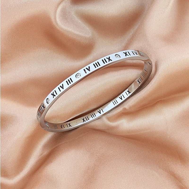 Wholesale Titanium Steel Roman Numeral Diamond Bangle