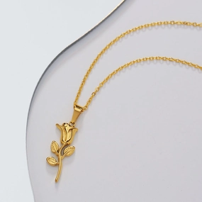 Wholesale Titanium Steel Rose Flower Necklace