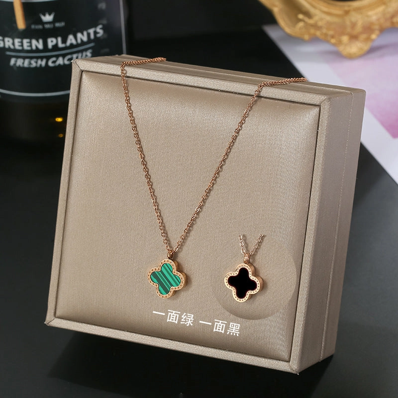 Wholesale Titanium Steel Rose Gold Four Leaf Clover Necklace Clavicle Chain