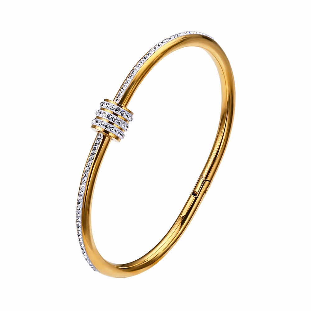 Wholesale Titanium Steel Rose Gold Inlaid Diamond Plated Non Fading Bracelets