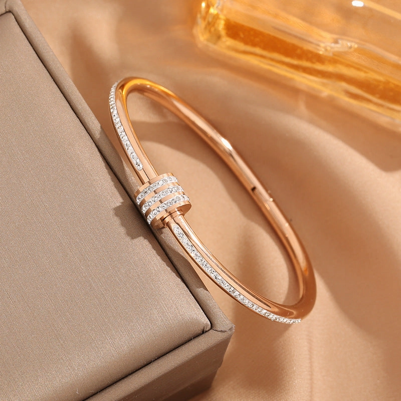 Wholesale Titanium Steel Rose Gold Inlaid Diamond Plated Non Fading Bracelets