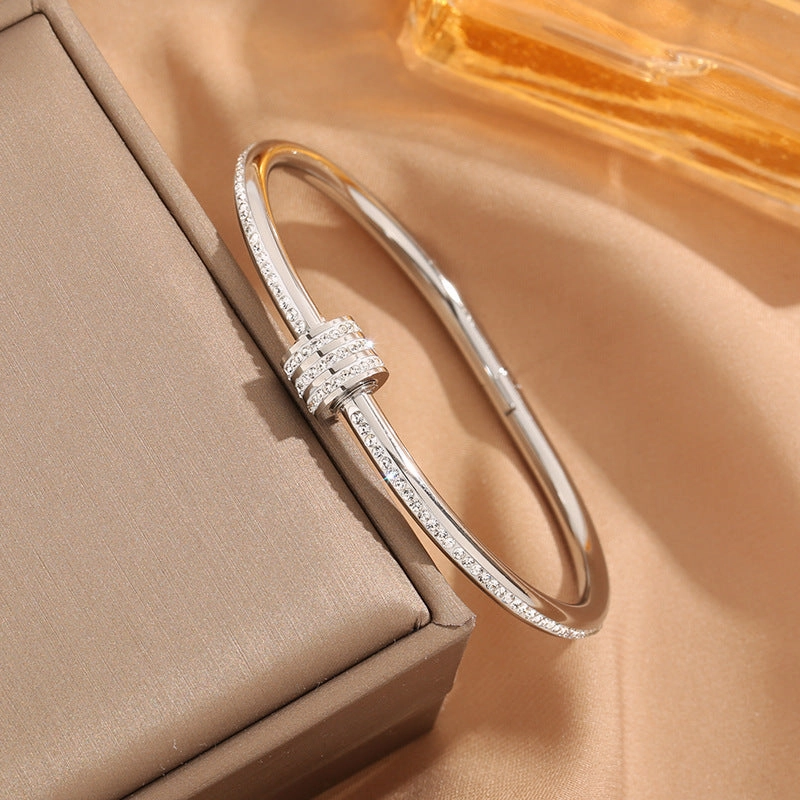 Wholesale Titanium Steel Rose Gold Inlaid Diamond Plated Non Fading Bracelets