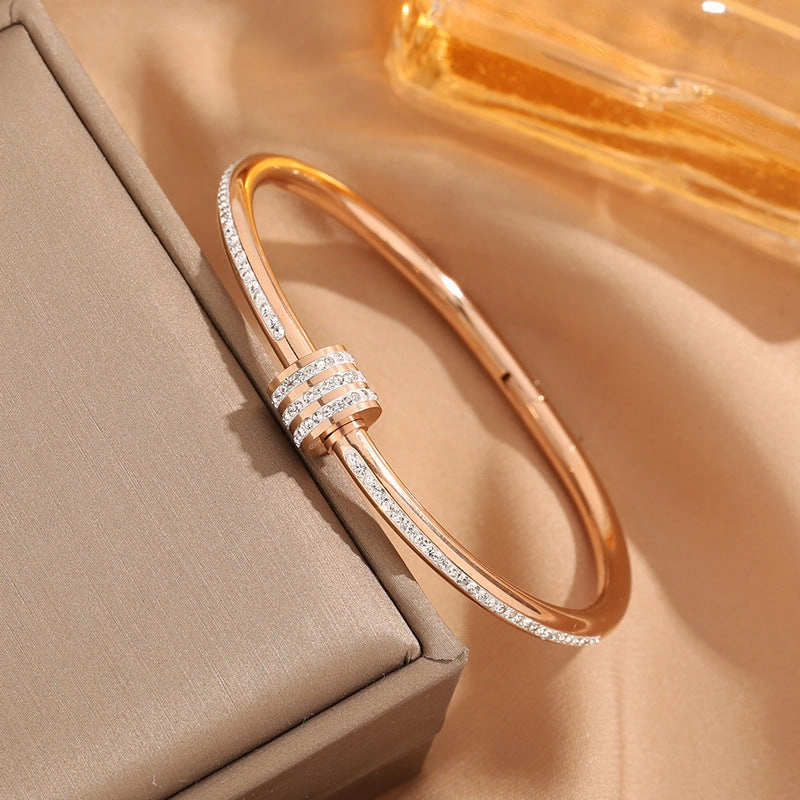 Wholesale Titanium Steel Rose Gold Inlaid Diamond Plated Non Fading Bracelets