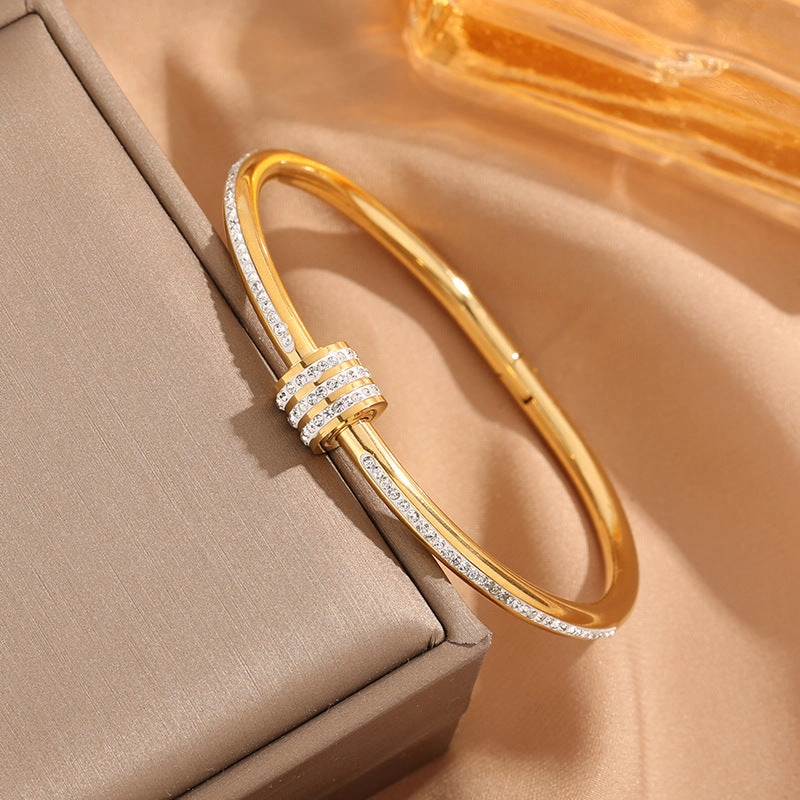 Wholesale Titanium Steel Rose Gold Inlaid Diamond Plated Non Fading Bracelets