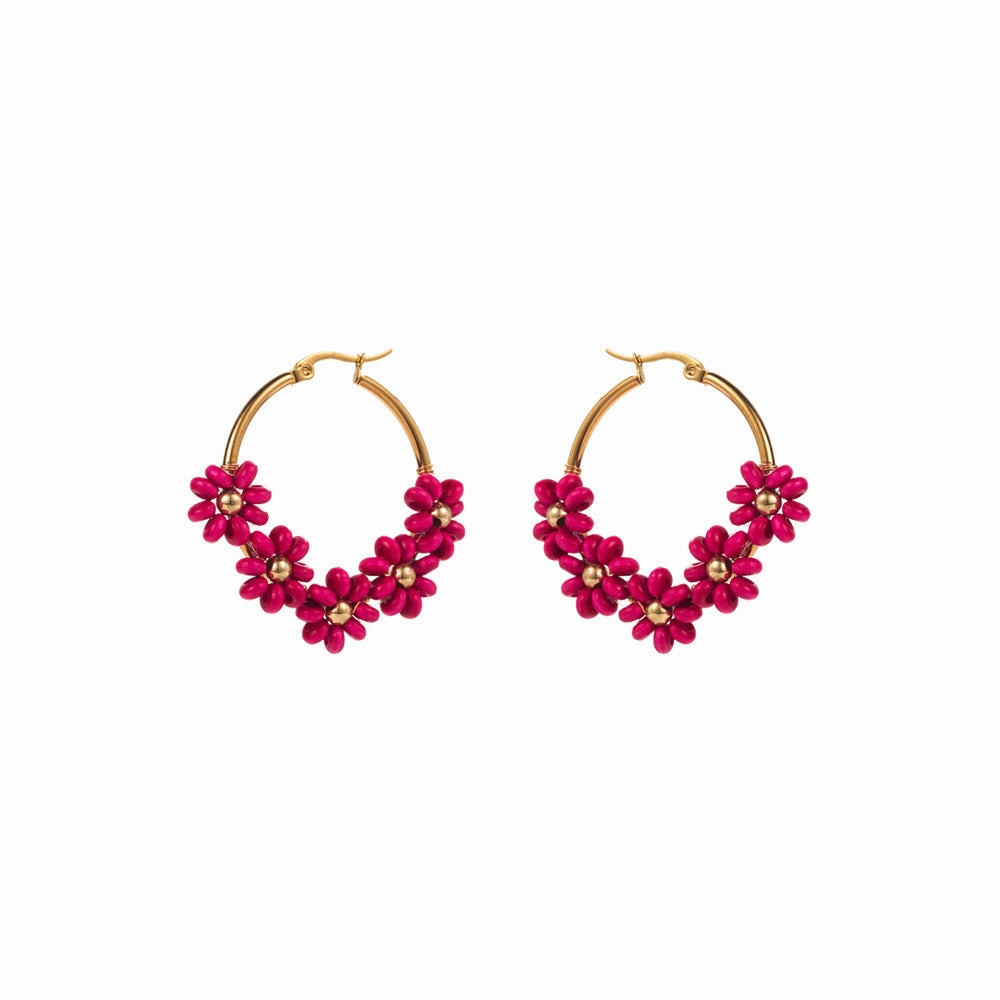 Wholesale Titanium Steel Round Beaded Flower Earrings