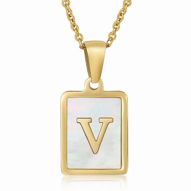 Wholesale Titanium Steel Shell Alphabet 18K Gold Necklace