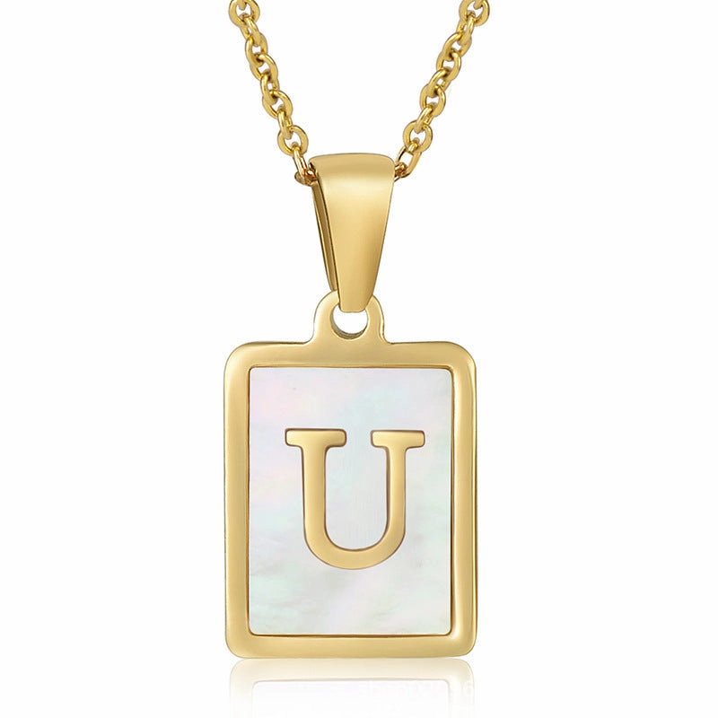 Wholesale Titanium Steel Shell Alphabet 18K Gold Necklace