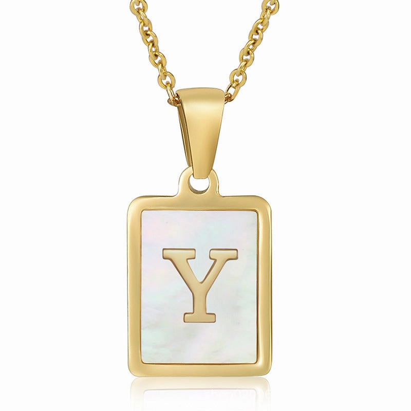 Wholesale Titanium Steel Shell Alphabet 18K Gold Necklace