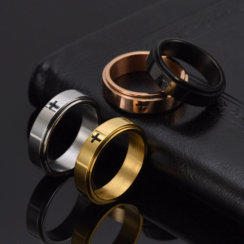 Wholesale Titanium Steel Simple Cross Rotatable Decompression Ring