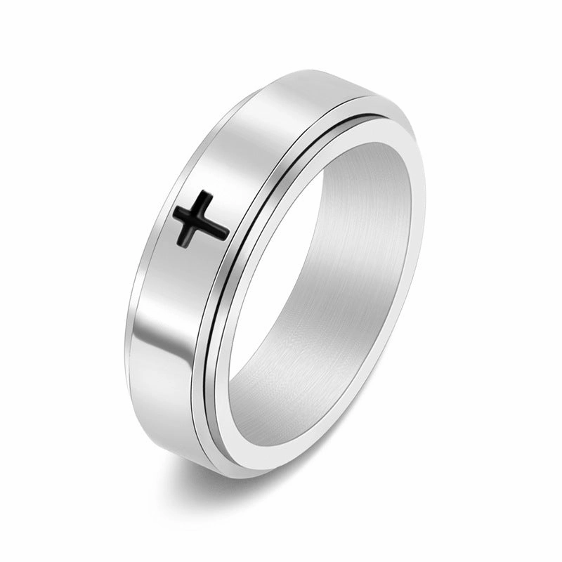 Wholesale Titanium Steel Simple Cross Rotatable Decompression Ring
