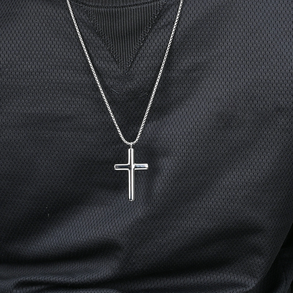 Wholesale Titanium Steel Simple Curved Cross Necklace
