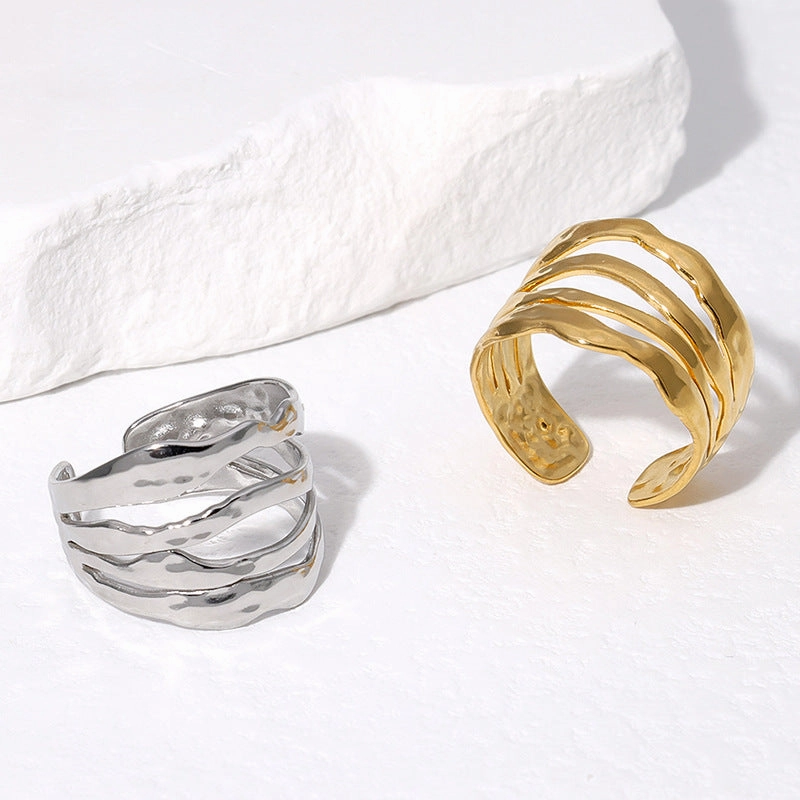 Wholesale Titanium Steel Simple Irregular 18K Gold Plated Open Ring