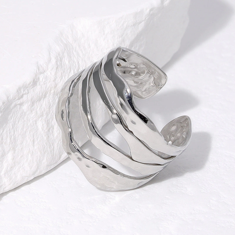 Wholesale Titanium Steel Simple Irregular 18K Gold Plated Open Ring