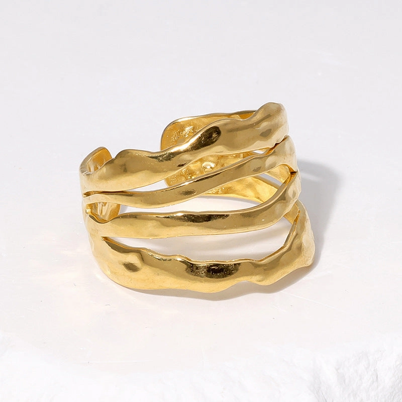 Wholesale Titanium Steel Simple Irregular 18K Gold Plated Open Ring