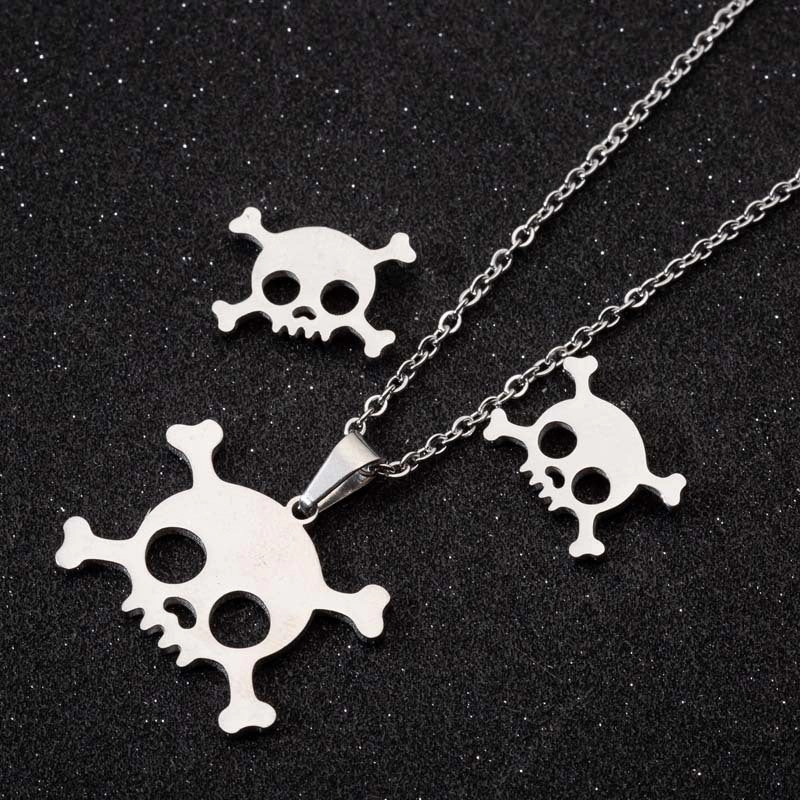 Wholesale Titanium Steel Skull Earring Necklace Three-piece Set