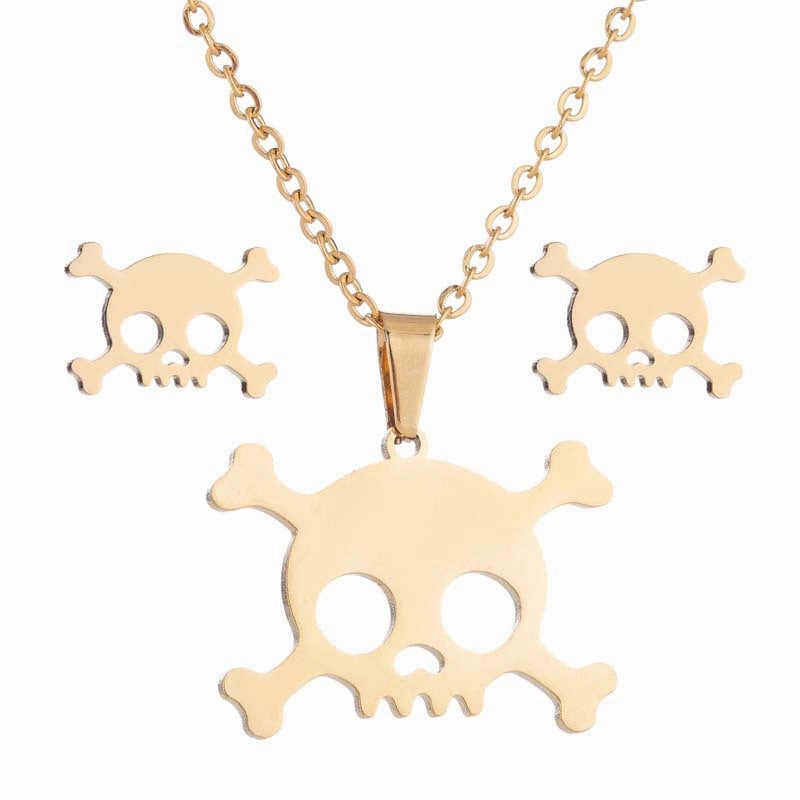 Wholesale Titanium Steel Skull Earring Necklace Three-piece Set
