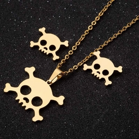 Wholesale Titanium Steel Skull Earring Necklace Three-piece Set