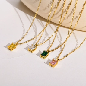 Wholesale Titanium Steel Square Zircon Necklace