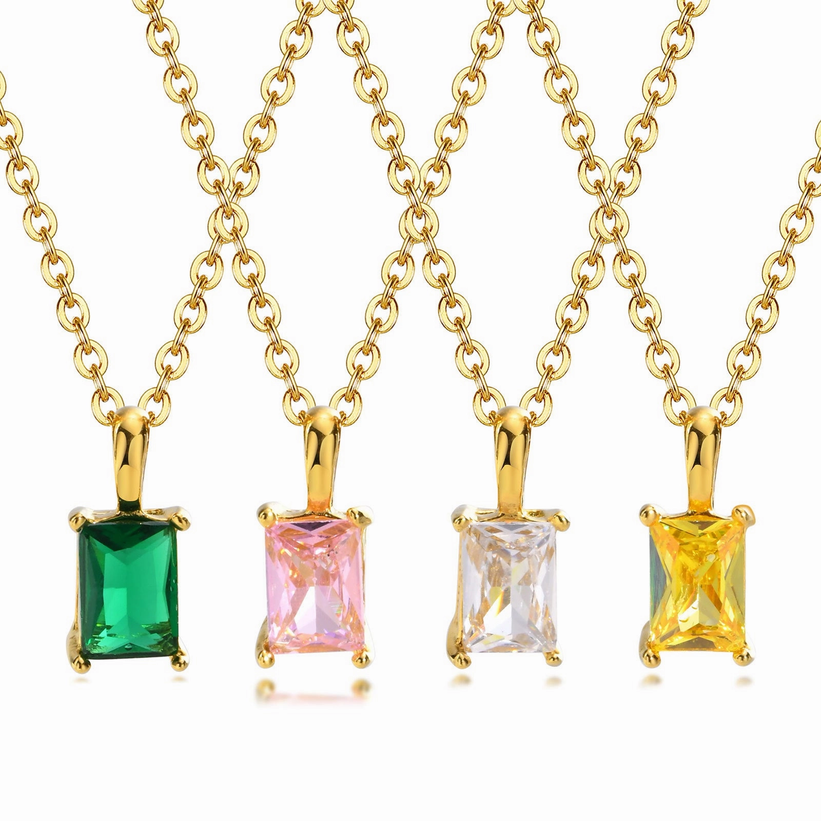 Wholesale Titanium Steel Square Zircon Necklace