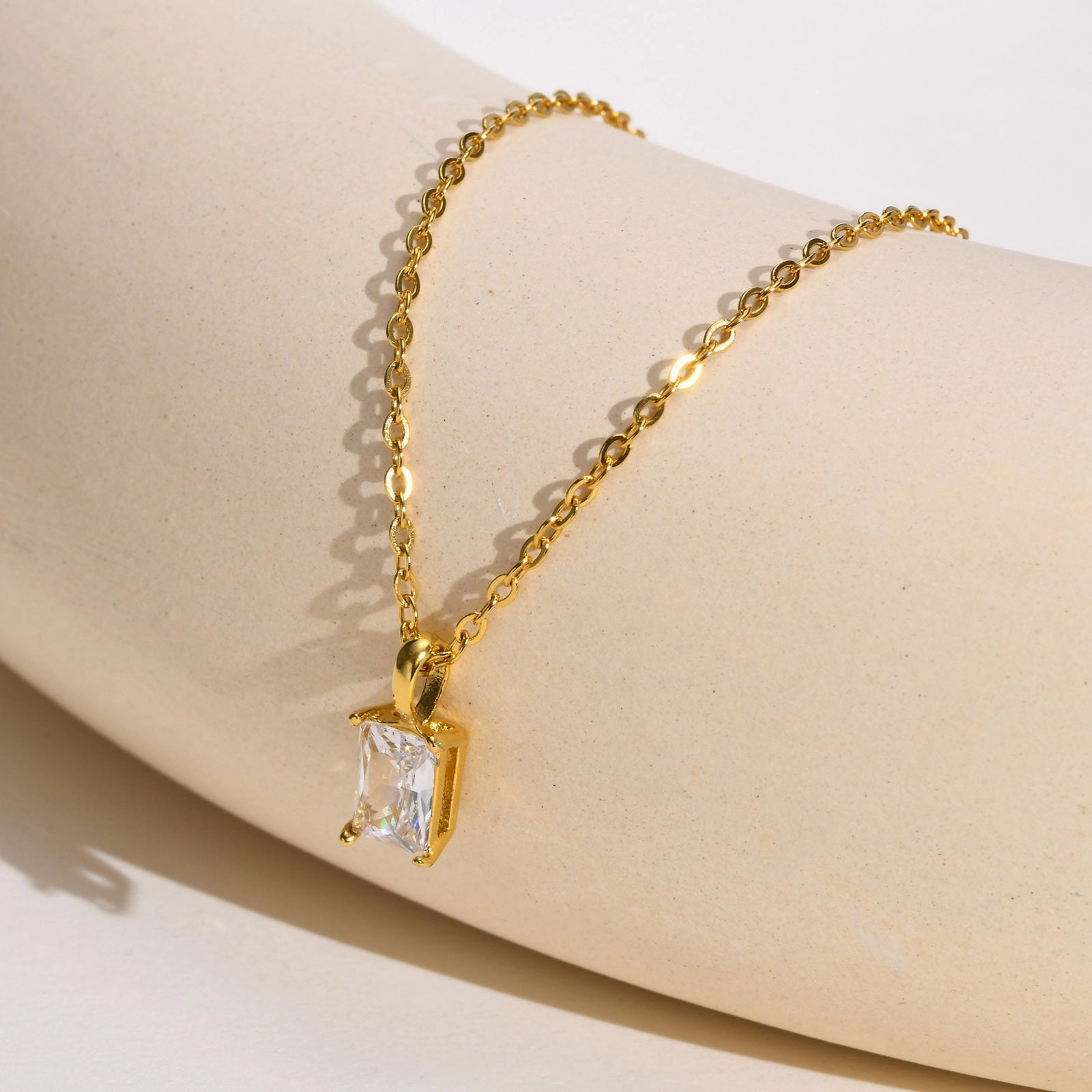 Wholesale Titanium Steel Square Zircon Necklace